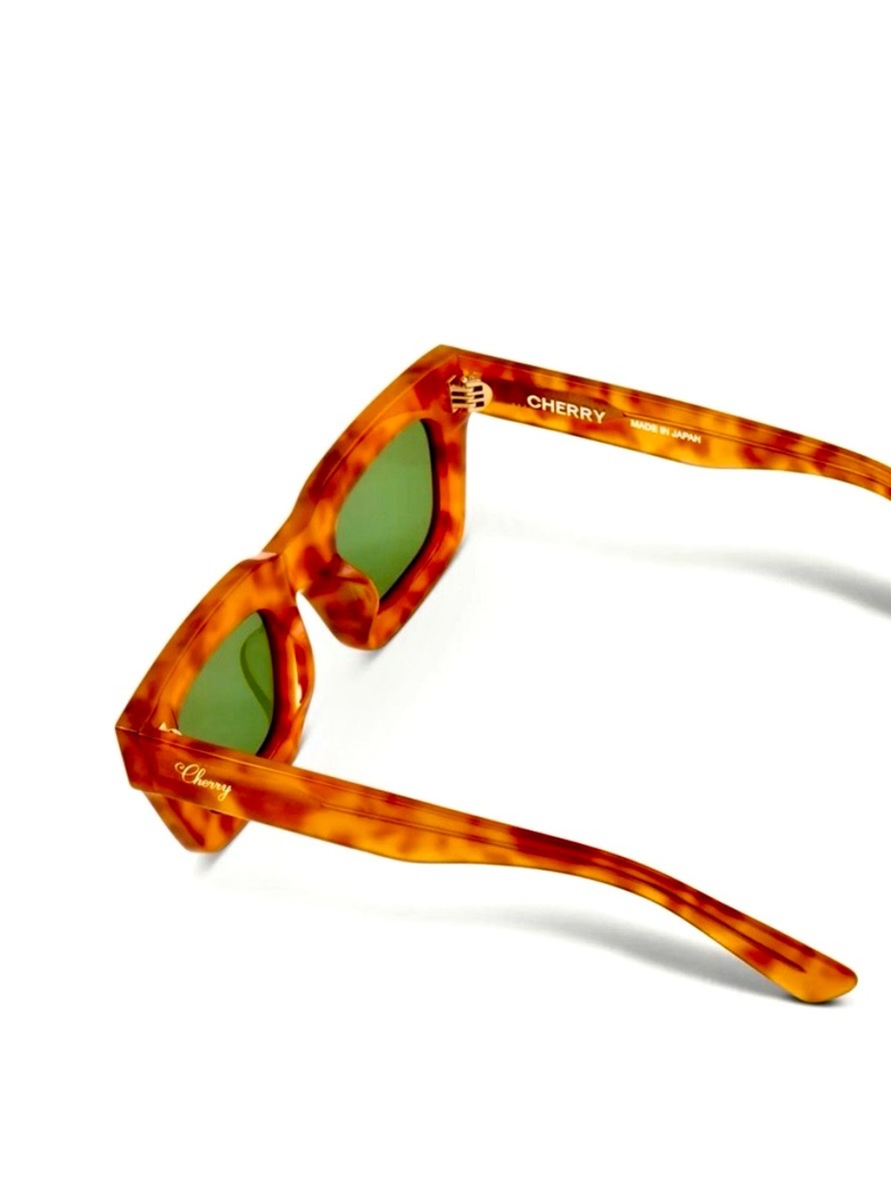 Cherry LA Tortoise Amber Rectangular Sunglasses with Green Lenses - Picture 7 of 15